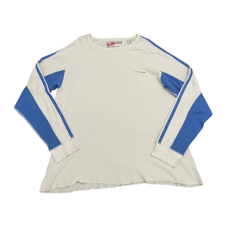 Vintage Y2K Polo Ralph Lauren Jeans Co Waffle Knit Thermal White / Blue Logo